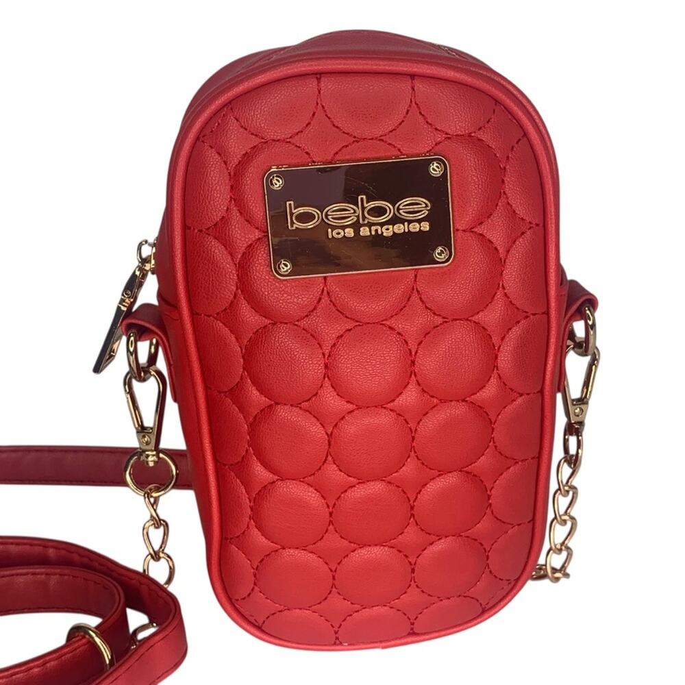 bebe Serafina Mini Quilted Crossbody Purse Red with Gold Hardware
